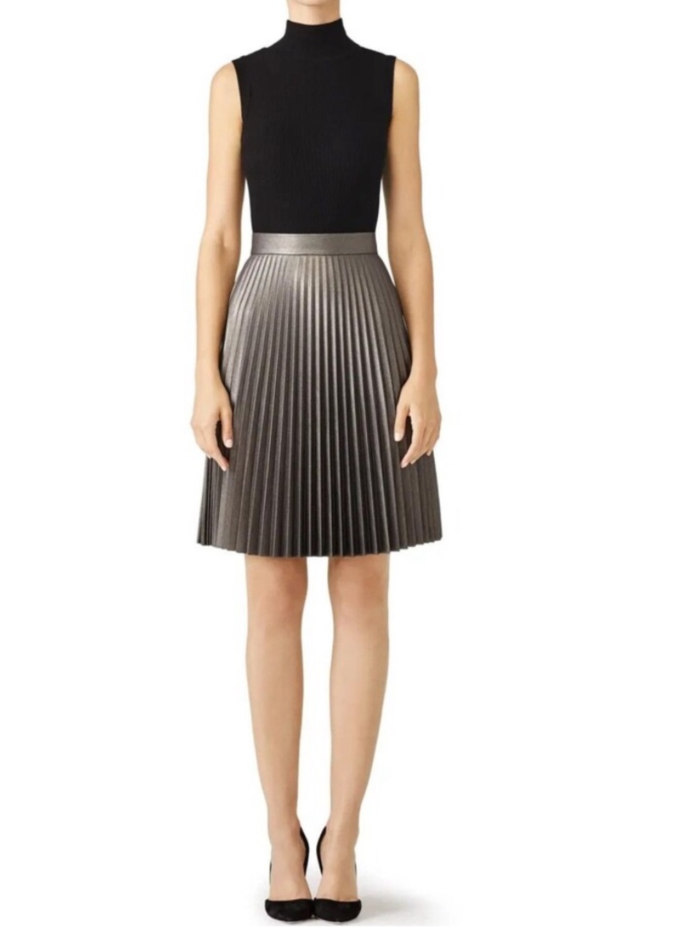 Slate & Willow Gunmetal Faux Leather Skirt 6 Pleated Indie Steampunk